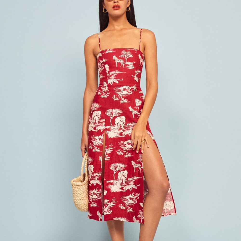 NEW $248 Reformation Wisconsin "Nairobi" red & white print dress - Size 10 US